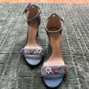 Jessica Simpson Denim Sandals with Floral Embellishments